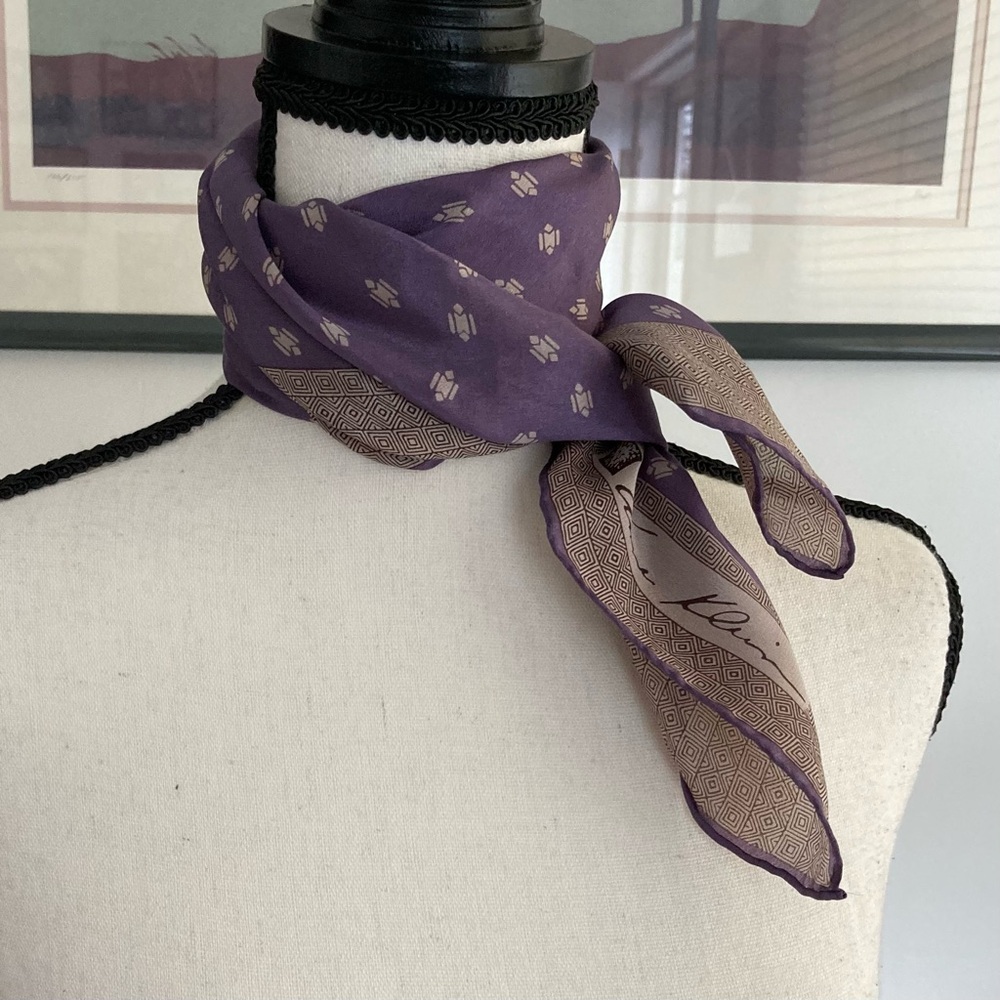 Vintage 70s/80s Anne Klein for Robinson Golluber silk scarf. Signed. 25x25 in